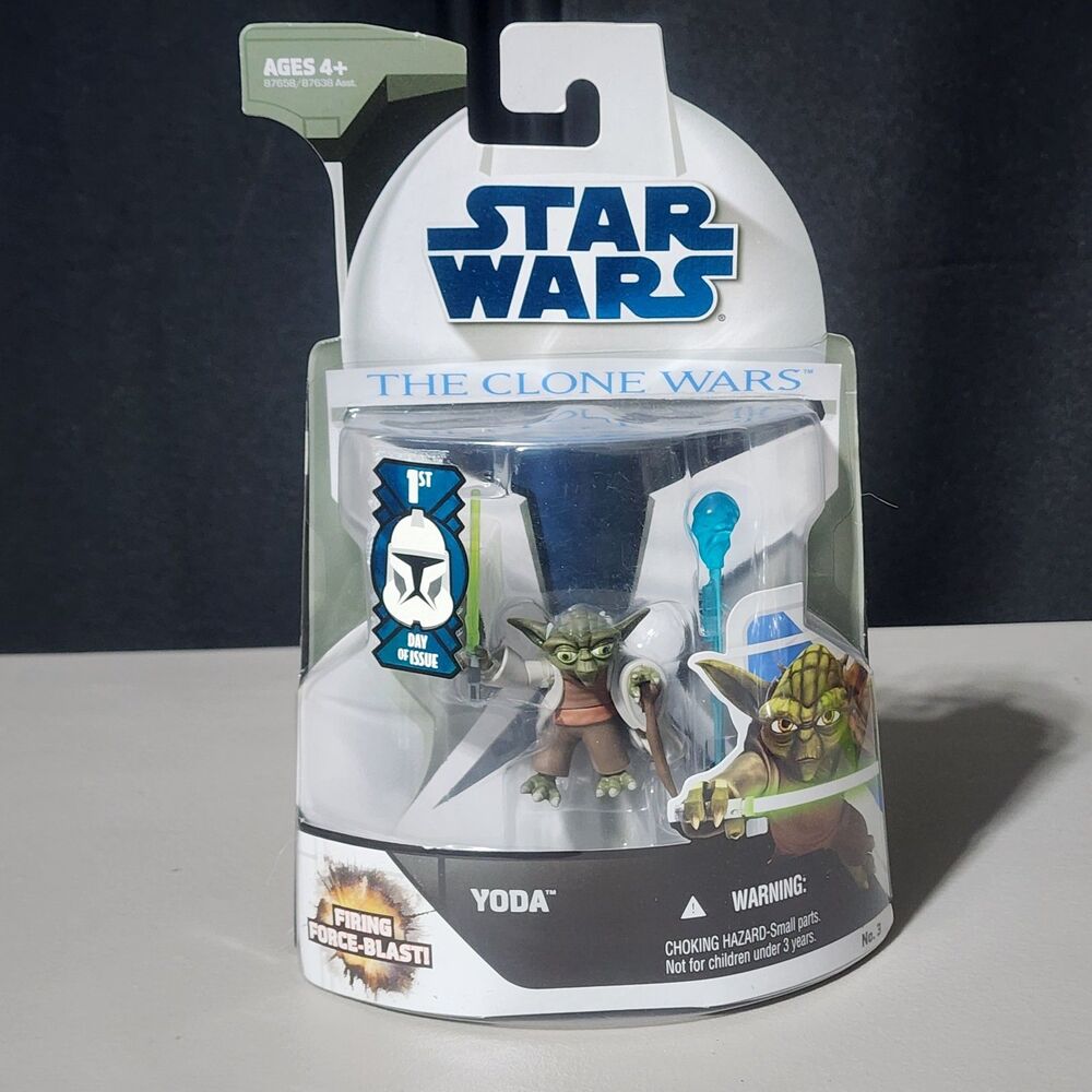 NEW Star Wars The Clone Wars Yoda Action Figure #3 Firing Force Blast 2008...